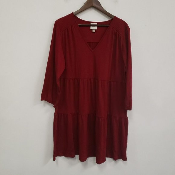 Knox Rose Dresses & Skirts - Knox Rose Womens Tiered Red V-Neck Dress Size XXL Long Sleeve Boho Cottagecore
